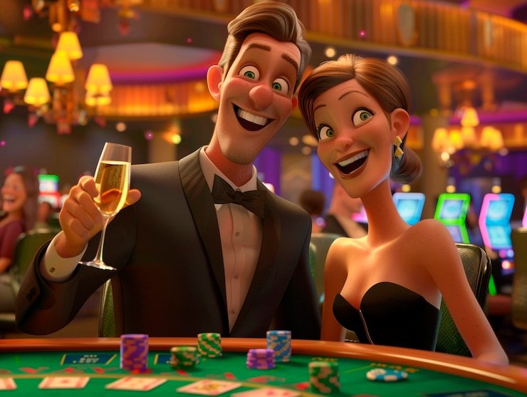 Mesa kasino live dengan dealer profesional yang melayani permainan kartu dan roulette